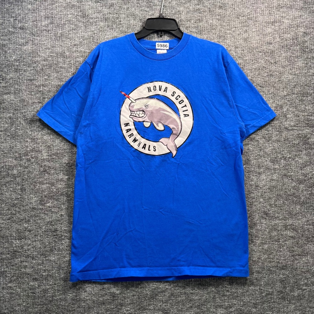Printstar Nova Scotia Narwhals Graphic T-Shirt Blue XL Heavyweight 085-CVT